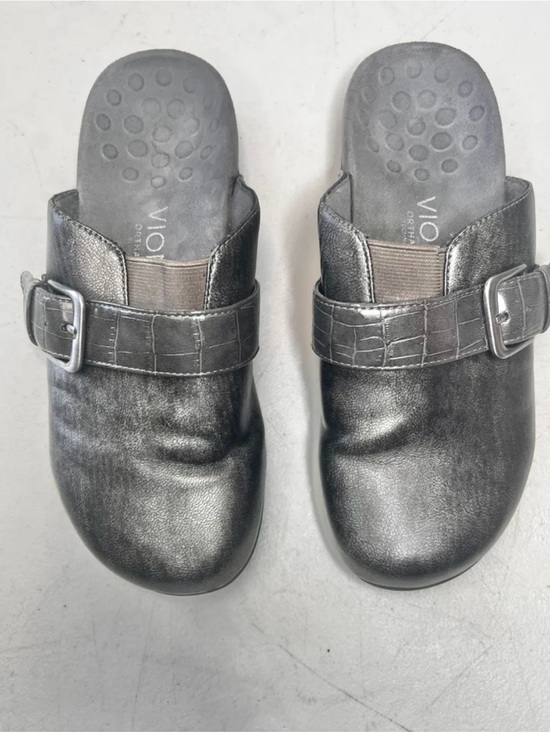 Vionic Shoes - Vionic orthaheel martha buckle strap metallic vegan leather slip on mules size 6